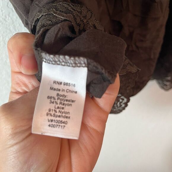 Vtg coldwater creek lace trim top women’s M brown fairy core grunge boho Y2K - Picture 3 of 5